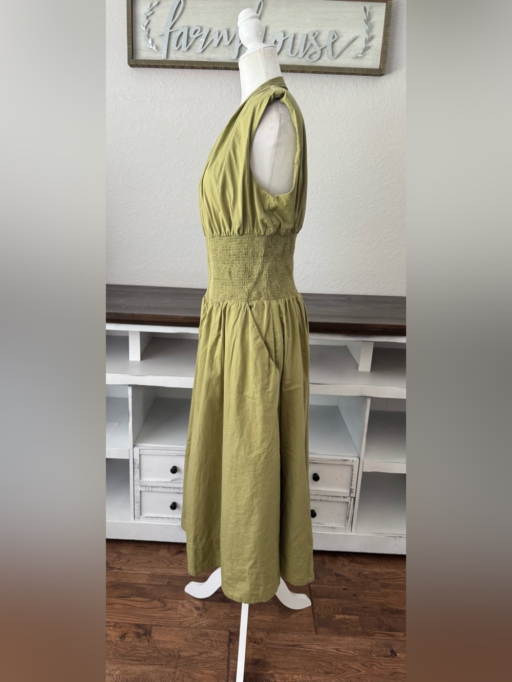 Anthropologie The Tommie Zip Front Smocked Midi Dress Green Size L EE - Picture 5 of 8